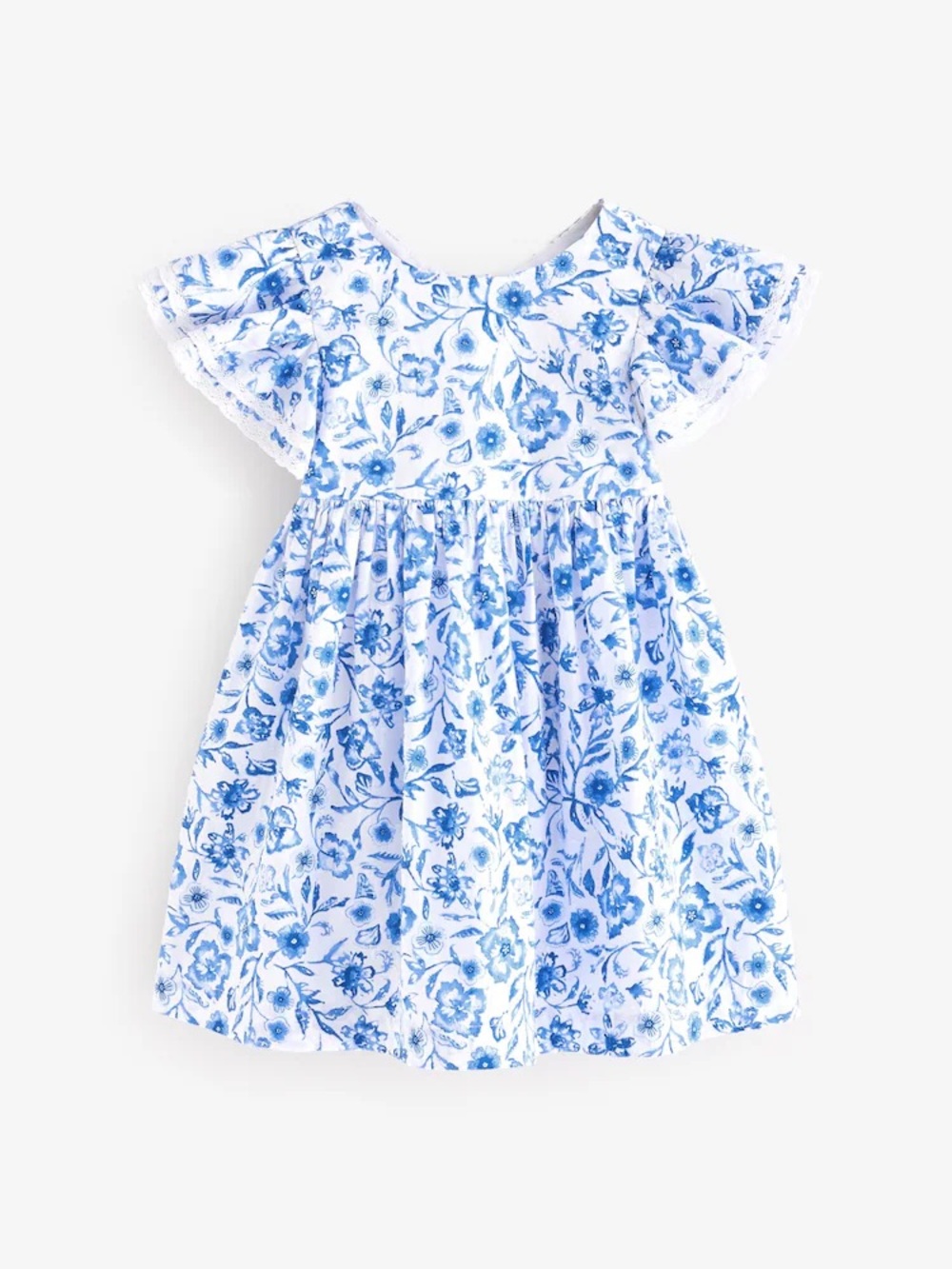 Next Toddler Girl Blue Floral Angel Sleeve Dress Size 3-4 years